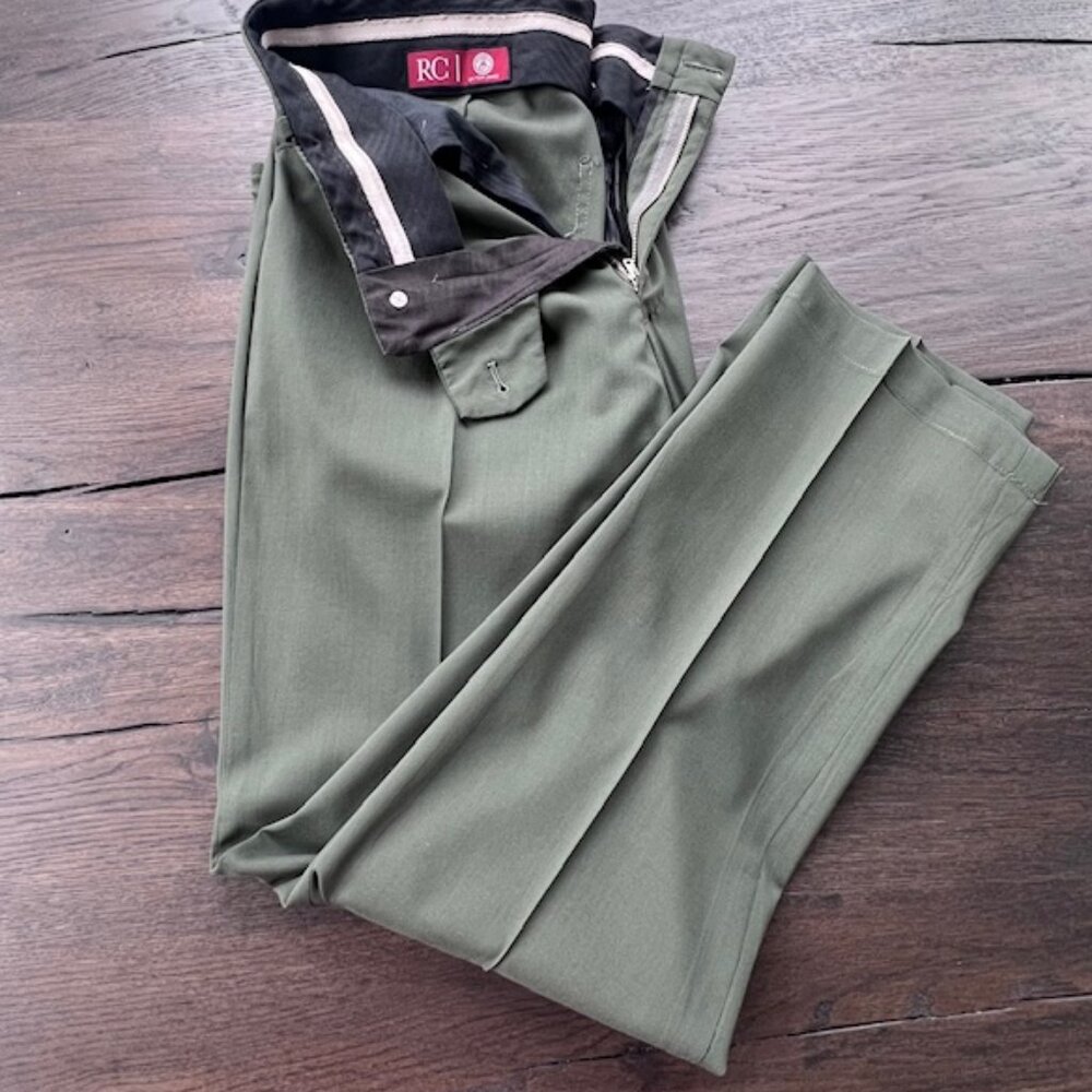 RC Tom James Men’s Olive Green Wool Dress Pants 36×39.5 – Flat Front, Tailored C